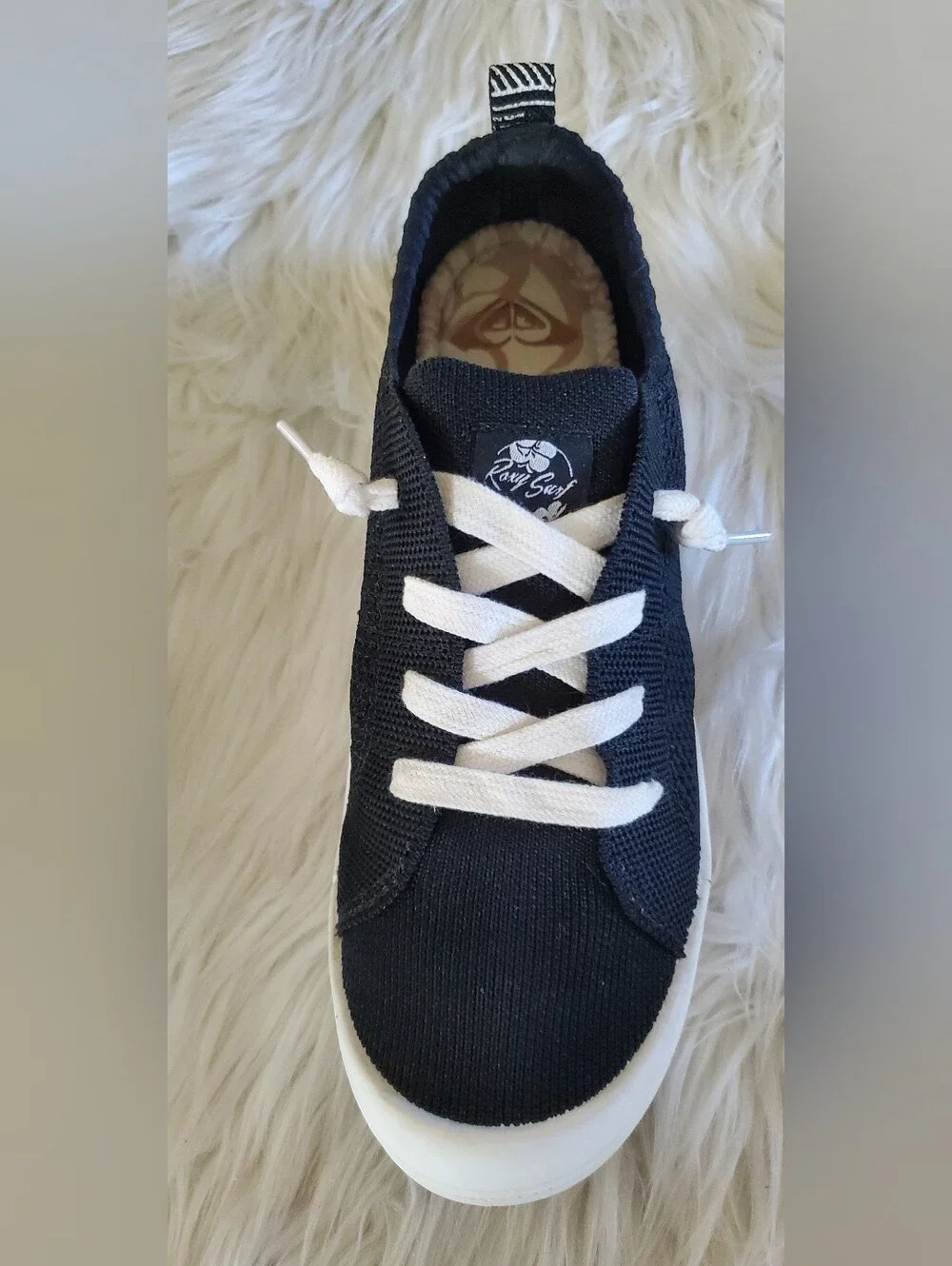 Roxy Bayshore III Black Knit Sneakers | Memory Foam Lace-Up Casual Shoes Size 10